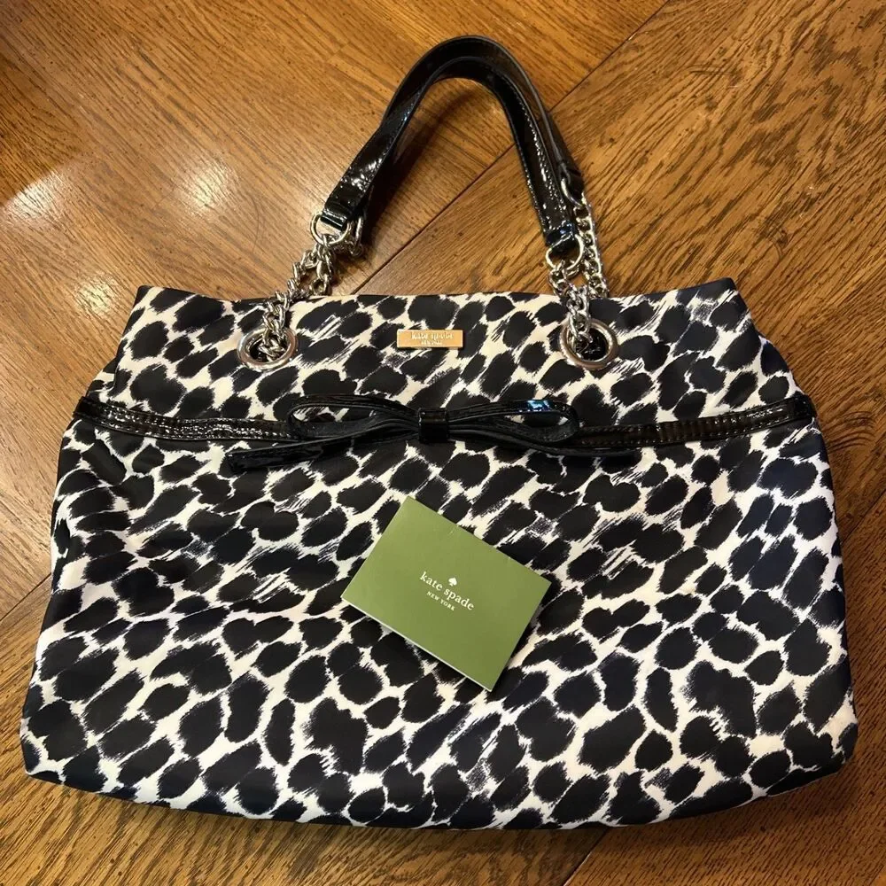 Vintage Kate Spade Animal Print Handbag Purse Patent Bow Luxury Designer